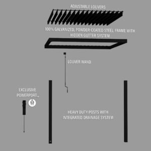 10x10 Evanston Wall Mounted Louvered Pergola - Image 12