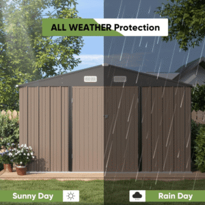 VEIKOUS 10 ft. × 10 ft. Outdoor Metal Storage Shed in Gray - Image 5