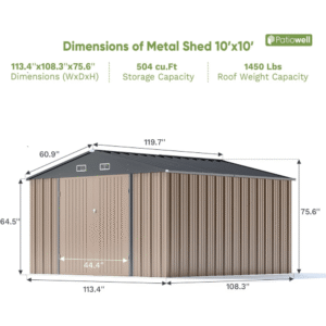 VEIKOUS 10 ft. × 10 ft. Outdoor Metal Storage Shed in Gray - Image 6